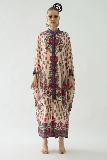 Rajdeep Ranawat_Maroon Modal, Satin Surilee Printed Draped Skirt _Online_at_Aza_Fashions