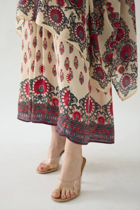 Rajdeep Ranawat_Maroon Modal, Satin Surilee Printed Draped Skirt _at_Aza_Fashions