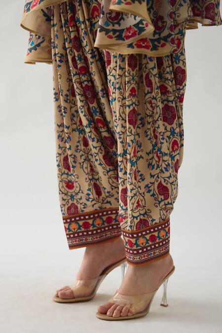 Rajdeep Ranawat_Beige Modal, Satin Floral Print Salwar _at_Aza_Fashions