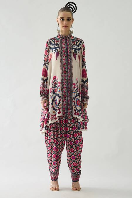 Rajdeep Ranawat_Pink Modal, Satin Mirrors, Embroidery Mughal Floral Print Salwar _Online_at_Aza_Fashions