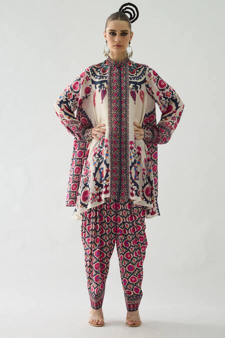 Buy_Rajdeep Ranawat_Pink Modal, Satin Mirrors, Embroidery Mughal Floral Print Salwar _Online_at_Aza_Fashions