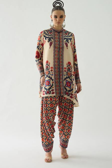 Shop_Rajdeep Ranawat_Orange Modal, Satin Embroidery, Mirrors Mughal Print Salwar _Online_at_Aza_Fashions