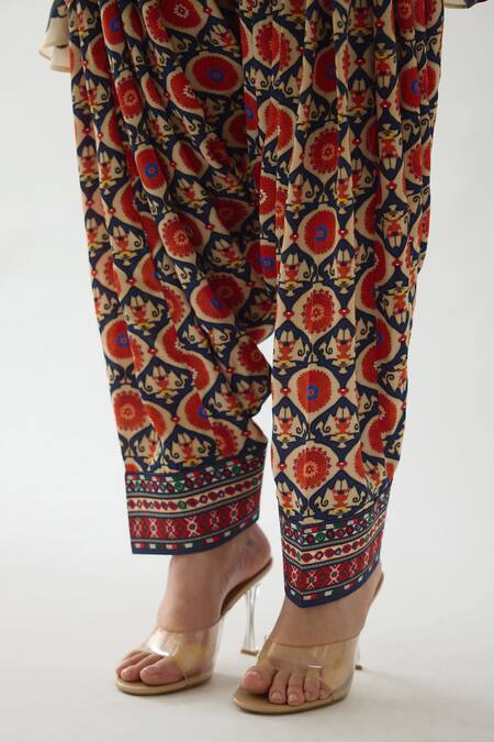 Rajdeep Ranawat_Orange Modal, Satin Embroidery, Mirrors Mughal Print Salwar _at_Aza_Fashions