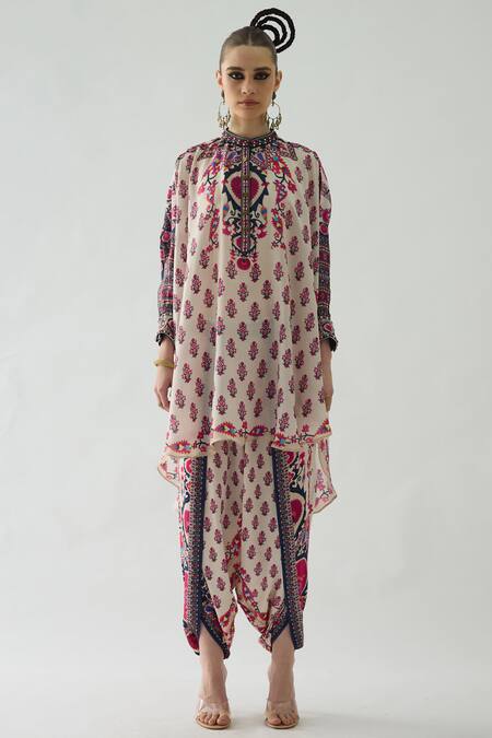 Rajdeep Ranawat Orange Modal, Satin Embroidery Sonth Florette Print Dhoti Pant Online at Aza Fashions Rajdeep Ranawat_Orange Modal, Satin Embroidery Sonth Florette Print Dhoti Pant _Online_at_Aza_Fashions