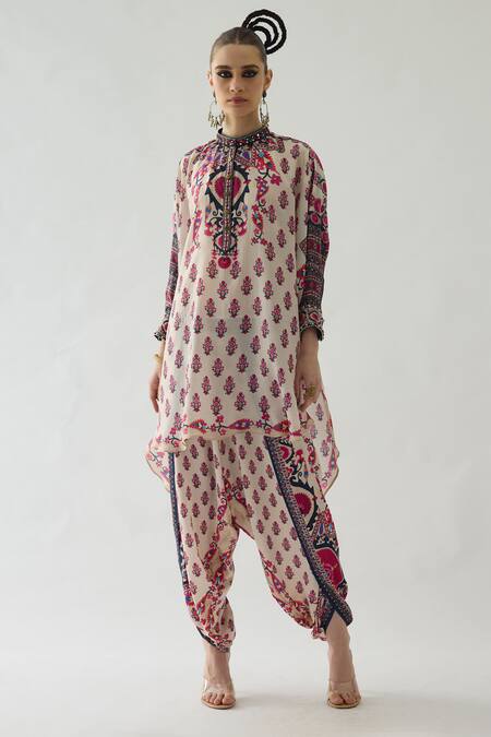 Shop Rajdeep Ranawat Orange Modal, Satin Embroidery Sonth Florette Print Dhoti Pant Online at Aza Fashions Shop_Rajdeep Ranawat_Orange Modal, Satin Embroidery Sonth Florette Print Dhoti Pant _Online_at_Aza_Fashions