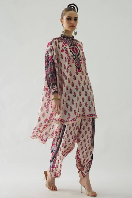 Rajdeep Ranawat Orange Modal, Satin Embroidery Sonth Florette Print Dhoti Pant at Aza Fashions Rajdeep Ranawat_Orange Modal, Satin Embroidery Sonth Florette Print Dhoti Pant _at_Aza_Fashions