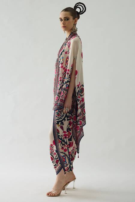 Buy Rajdeep Ranawat Orange Modal, Satin Sonth Flower Print Dhoti Pant Buy_Rajdeep Ranawat_Orange Modal, Satin Sonth Flower Print Dhoti Pant