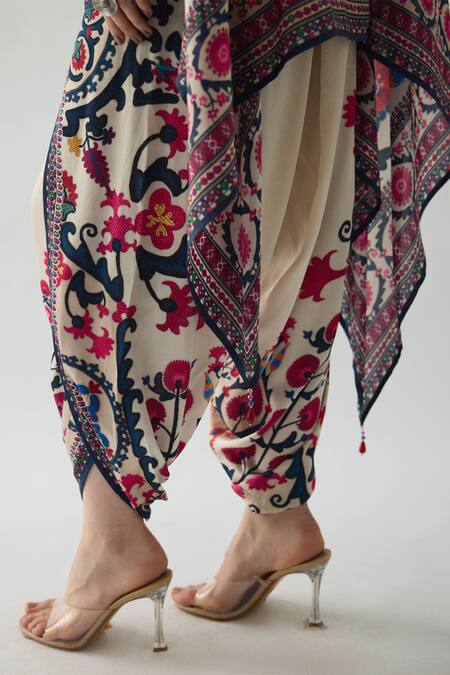 Shop Rajdeep Ranawat Orange Modal, Satin Sonth Flower Print Dhoti Pant Shop_Rajdeep Ranawat_Orange Modal, Satin Sonth Flower Print Dhoti Pant