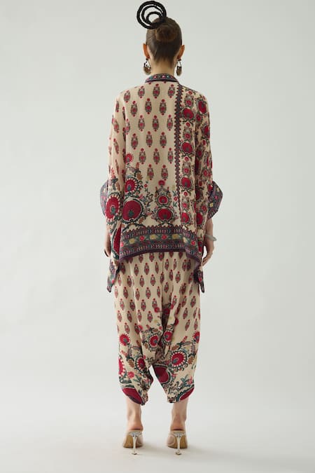 Shop Rajdeep Ranawat Maroon Modal, Satin Sonth Bloom Print Dhoti Pant at Aza Fashions Shop_Rajdeep Ranawat_Maroon Modal, Satin Sonth Bloom Print Dhoti Pant _at_Aza_Fashions