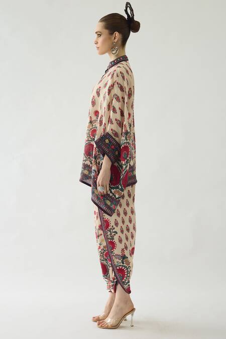 Rajdeep Ranawat Maroon Modal, Satin Sonth Bloom Print Dhoti Pant at Aza Fashions Rajdeep Ranawat_Maroon Modal, Satin Sonth Bloom Print Dhoti Pant _at_Aza_Fashions