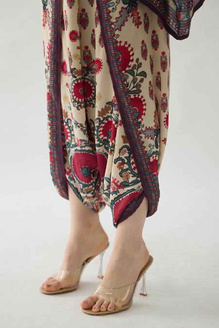 Buy Rajdeep Ranawat Maroon Modal, Satin Sonth Bloom Print Dhoti Pant Buy_Rajdeep Ranawat_Maroon Modal, Satin Sonth Bloom Print Dhoti Pant