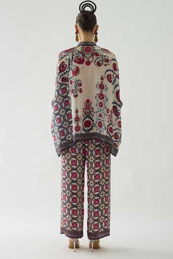 Shop Rajdeep Ranawat Multi Color Modal, Satin Permaz Geometric Print Flared Pant at Aza Fashions Shop_Rajdeep Ranawat_Multi Color Modal, Satin Permaz Geometric Print Flared Pant _at_Aza_Fashions