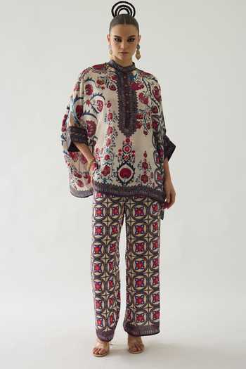 Rajdeep Ranawat Multi Color Modal, Satin Permaz Geometric Print Flared Pant at Aza Fashions Rajdeep Ranawat_Multi Color Modal, Satin Permaz Geometric Print Flared Pant _at_Aza_Fashions