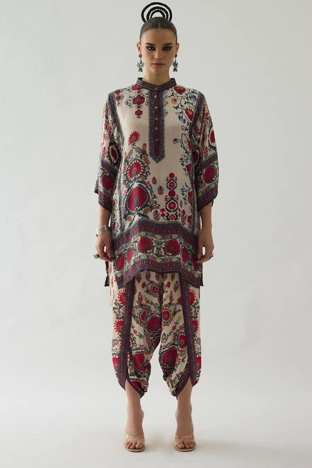 Rajdeep Ranawat_Multi Color Modal, Satin Sonth Blossom Print Dhoti Pant _Online_at_Aza_Fashions