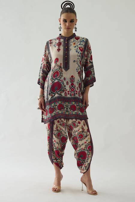 Buy_Rajdeep Ranawat_Multi Color Modal, Satin Sonth Blossom Print Dhoti Pant _Online_at_Aza_Fashions