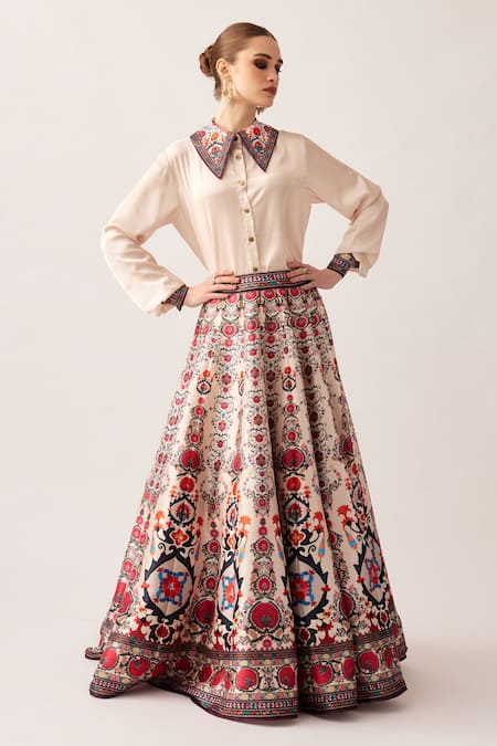 Rajdeep Ranawat Multi Color Silk Dupion Printed Florette Leela Skirt And Shirt Set  