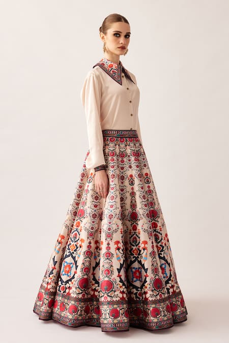 Buy_Rajdeep Ranawat_Multi Color Satin, Silk Embroidery Leela Florette Print Skirt And Shirt Set _Online_at_Aza_Fashions