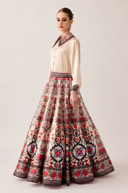 Shop_Rajdeep Ranawat_Multi Color Satin, Silk Embroidery Leela Florette Print Skirt And Shirt Set _Online_at_Aza_Fashions
