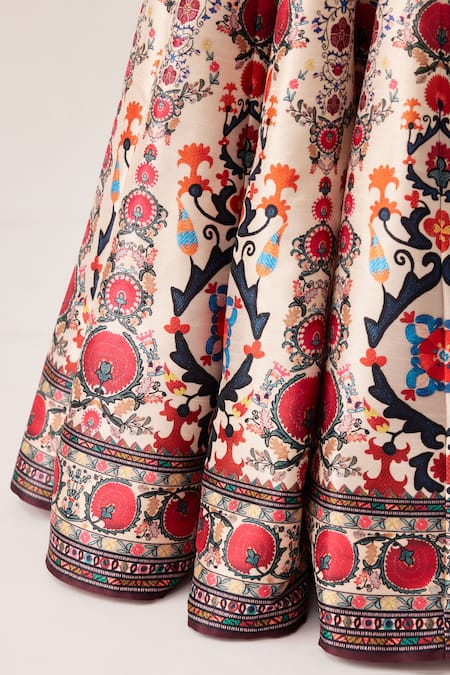Buy_Rajdeep Ranawat_Multi Color Satin, Silk Embroidery Leela Florette Print Skirt And Shirt Set 