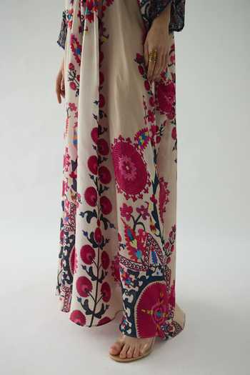 Buy Rajdeep Ranawat Pink Silk Embroidery, Smocking V-neck Imama Printed Kaftan Buy_Rajdeep Ranawat_Pink Silk Embroidery, Smocking V-neck Imama Printed Kaftan