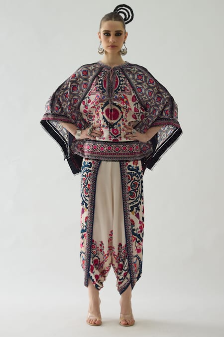 Rajdeep Ranawat Pink Silk Printed Floral Keyhole Ramona Poncho  