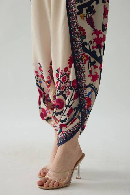 Buy_Rajdeep Ranawat_Pink Silk Lace, Embroidery Keyhole Neck Ramona Floral Print Poncho 