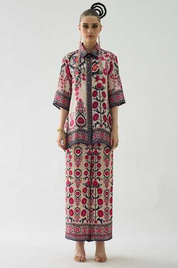 Rajdeep Ranawat_Pink Silk Collared Maizah Floral Print Shirt Tunic _Online_at_Aza_Fashions