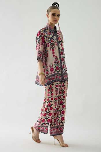 Buy_Rajdeep Ranawat_Pink Silk Collared Maizah Floral Print Shirt Tunic _Online_at_Aza_Fashions