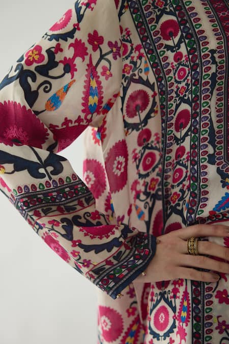 Rajdeep Ranawat_Maroon Silk Embroidery V-neck Adavi Flower Print Anarkali _at_Aza_Fashions