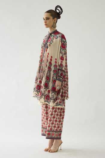 Buy Rajdeep Ranawat Maroon Silk Mirrors, Beads Bandeau Neck Nilofer Botanical Print Tunic Online at Aza Fashions Buy_Rajdeep Ranawat_Maroon Silk Mirrors, Beads Bandeau Neck Nilofer Botanical Print Tunic _Online_at_Aza_Fashions