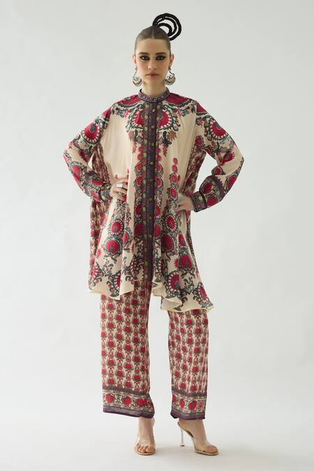 Rajdeep Ranawat Maroon Modal Satin Printed Florette Salwar
