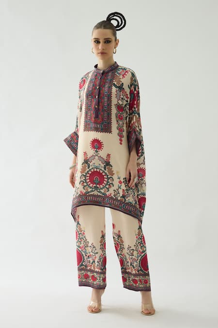 Rajdeep Ranawat Chanel Band Collar Floral Print Tunic 