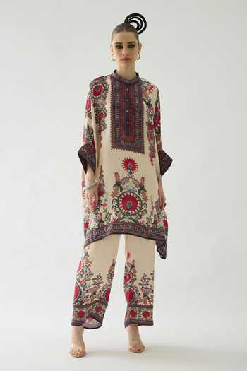 Buy Rajdeep Ranawat Maroon Silk Embroidery, Beads Bandeau Neck Chanel Collar Floral Print Tunic Online at Aza Fashions Buy_Rajdeep Ranawat_Maroon Silk Embroidery, Beads Bandeau Neck Chanel Collar Floral Print Tunic _Online_at_Aza_Fashions