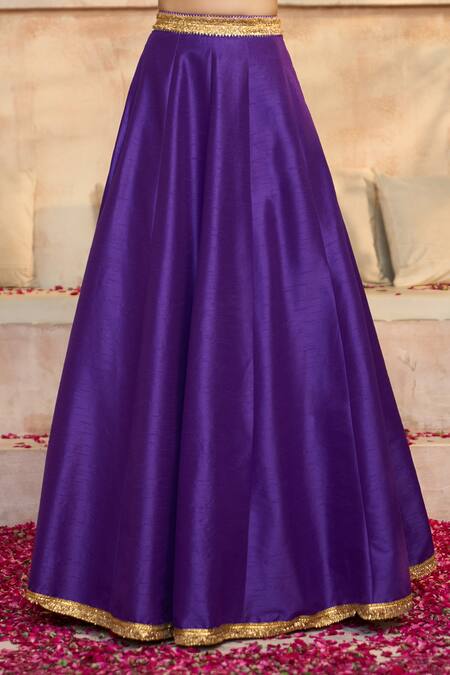 Buy_Preeti S Kapoor X AZA_Blue Silk, Viscose Embroidery, Lace V-neck Blouse Lehenga Set _Online_at_Aza_Fashions