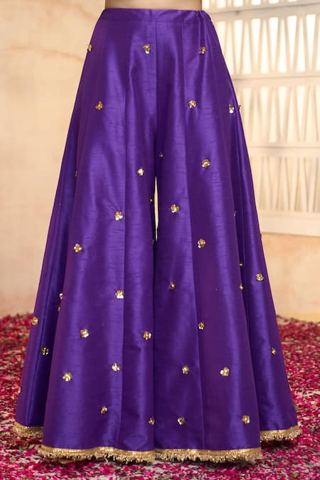 Shop Preeti S Kapoor X AZA Blue Silk, Viscose, Organza Embroidery, Lace, Gota Patti Round Kurta Sharara Set Shop_Preeti S Kapoor X AZA_Blue Silk, Viscose, Organza Embroidery, Lace, Gota Patti Round Kurta Sharara Set