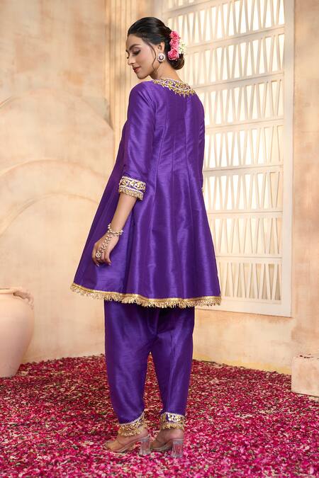 Preeti S Kapoor Blue Viscose, Organza, Cotton Lace, Embroidery Round Floral Gota Anarkali Set Online at Aza Fashions Preeti S Kapoor_Blue Viscose, Organza, Cotton Lace, Embroidery Round Floral Gota Anarkali Set_Online_at_Aza_Fashions