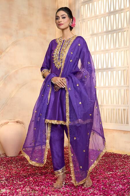 Buy Preeti S Kapoor Blue Viscose, Organza, Cotton Lace, Embroidery Round Floral Gota Anarkali Set Online at Aza Fashions Buy_Preeti S Kapoor_Blue Viscose, Organza, Cotton Lace, Embroidery Round Floral Gota Anarkali Set_Online_at_Aza_Fashions