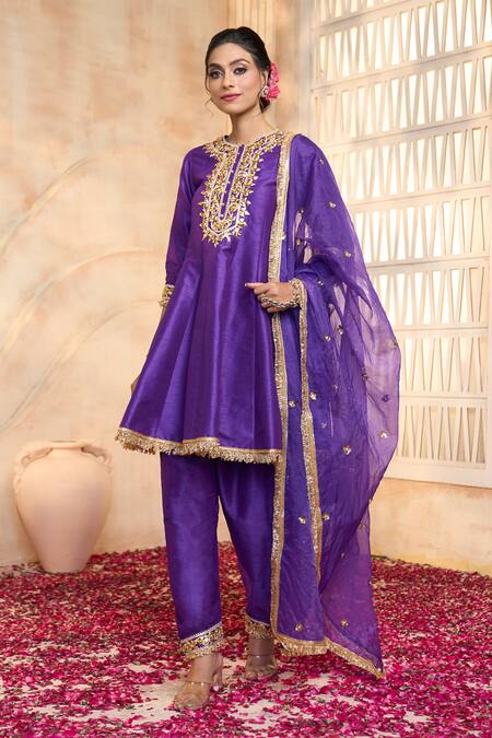 Preeti S Kapoor Blue Viscose, Organza, Cotton Lace, Embroidery Round Floral Gota Anarkali Set at Aza Fashions Preeti S Kapoor_Blue Viscose, Organza, Cotton Lace, Embroidery Round Floral Gota Anarkali Set_at_Aza_Fashions