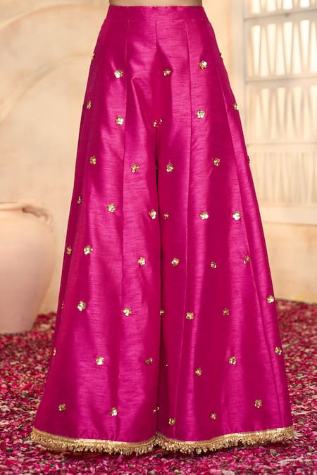 Shop Preeti S Kapoor X AZA Fuchsia Viscose, Organza, Silk Lace, Embroidery, Gota Floral Kurta Sharara Set Shop_Preeti S Kapoor X AZA_Fuchsia Viscose, Organza, Silk Lace, Embroidery, Gota Floral Kurta Sharara Set