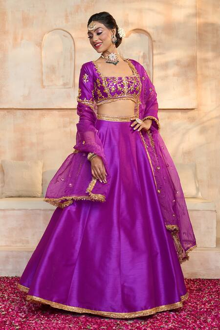 Buy Preeti S Kapoor X AZA Purple Silk, Organza, Viscose Embroidery, Gota Patti Square Blouse Lehenga Set Online at Aza Fashions Buy_Preeti S Kapoor X AZA_Purple Silk, Organza, Viscose Embroidery, Gota Patti Square Blouse Lehenga Set _Online_at_Aza_Fashions