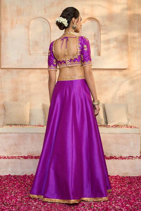 Preeti S Kapoor X AZA Purple Silk, Organza, Viscose Embroidery, Gota Patti Square Blouse Lehenga Set at Aza Fashions Preeti S Kapoor X AZA_Purple Silk, Organza, Viscose Embroidery, Gota Patti Square Blouse Lehenga Set _at_Aza_Fashions