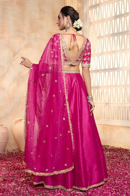 Preeti S Kapoor X AZA Floral Gota Embroidered Blouse Lehenga Set 