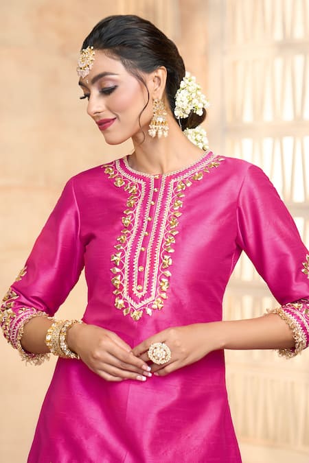 Buy Preeti S Kapoor X AZA Fuchsia Viscose, Organza, Silk Embroidery, Gota Patti, Lace Floral Sharara Set Buy_Preeti S Kapoor X AZA_Fuchsia Viscose, Organza, Silk Embroidery, Gota Patti, Lace Floral Sharara Set