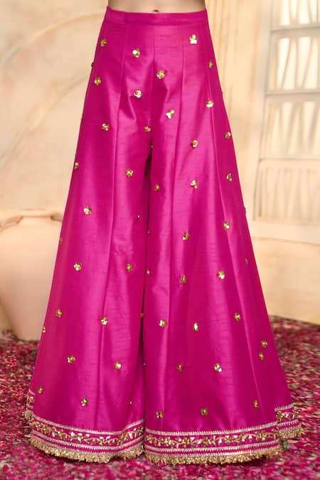 Shop Preeti S Kapoor X AZA Fuchsia Viscose, Organza, Silk Embroidery, Gota Patti, Lace Floral Sharara Set Shop_Preeti S Kapoor X AZA_Fuchsia Viscose, Organza, Silk Embroidery, Gota Patti, Lace Floral Sharara Set
