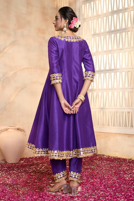 Preeti S Kapoor X AZA Blue Viscose, Cotton, Organza Embroidery, Lace, Gota Patti V-neck Anarkali Set Online at Aza Fashions Preeti S Kapoor X AZA_Blue Viscose, Cotton, Organza Embroidery, Lace, Gota Patti V-neck Anarkali Set _Online_at_Aza_Fashions