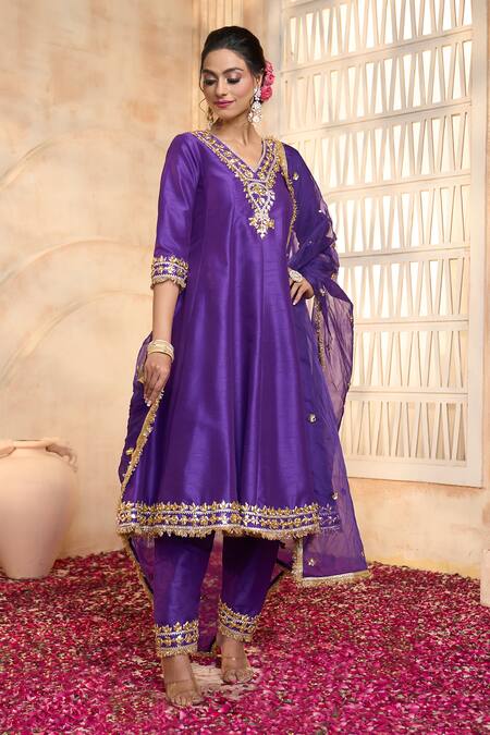 Buy Preeti S Kapoor X AZA Blue Viscose, Cotton, Organza Embroidery, Lace, Gota Patti V-neck Anarkali Set Online at Aza Fashions Buy_Preeti S Kapoor X AZA_Blue Viscose, Cotton, Organza Embroidery, Lace, Gota Patti V-neck Anarkali Set _Online_at_Aza_Fashions