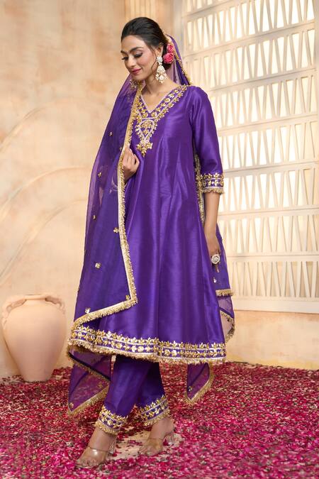 Preeti S Kapoor X AZA Blue Viscose, Cotton, Organza Embroidery, Lace, Gota Patti V-neck Anarkali Set at Aza Fashions Preeti S Kapoor X AZA_Blue Viscose, Cotton, Organza Embroidery, Lace, Gota Patti V-neck Anarkali Set _at_Aza_Fashions