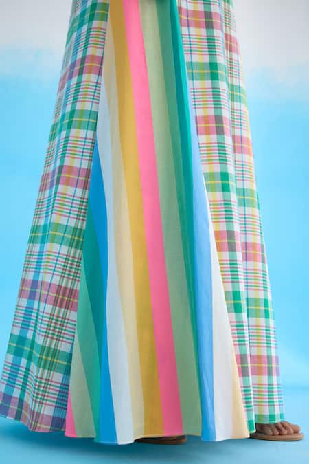 Buy Nikasha Blue Cotton Embroidery Halter Neck Madras Checkered Maxi Dress Online at Aza Fashions Buy_Nikasha_Blue Cotton Embroidery Halter Neck Madras Checkered Maxi Dress _Online_at_Aza_Fashions