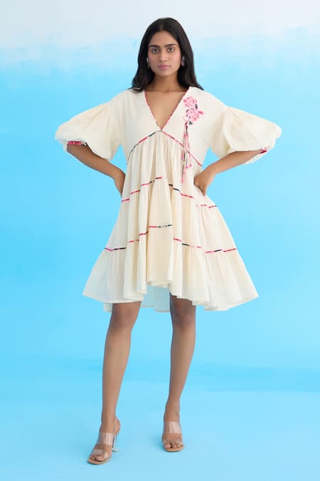 Nikasha Bubble Sleeves Tiered Dress 