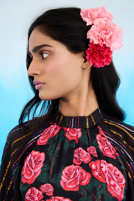 Buy Nikasha Pink Modal, Satin Sequins, Embroidery Bandeau Neck Rose Print Tiered Maxi Dress Online at Aza Fashions Buy_Nikasha_Pink Modal, Satin Sequins, Embroidery Bandeau Neck Rose Print Tiered Maxi Dress _Online_at_Aza_Fashions